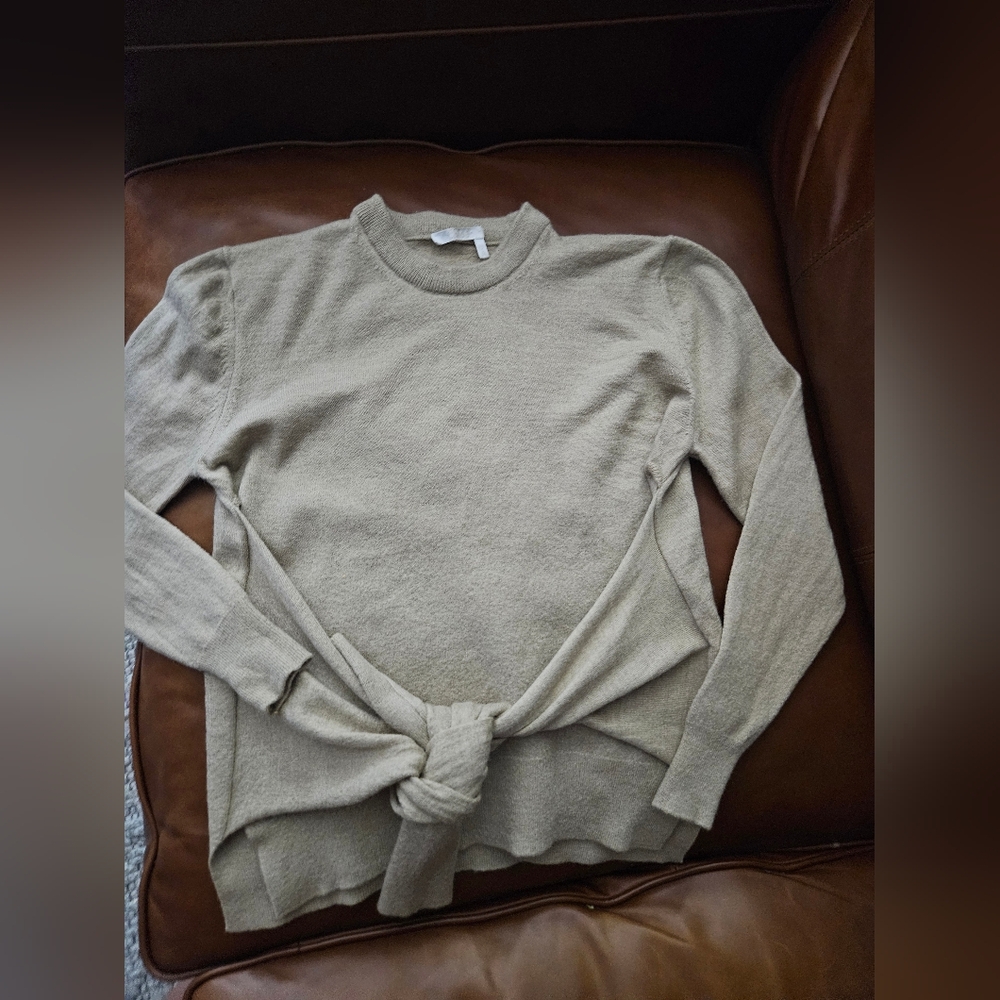Chloe Beige Tie Front Women's Sweater Xs - Picture 2 of 4